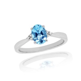 Oval Blue Topaz & Diamond Ring 9ct White Gold