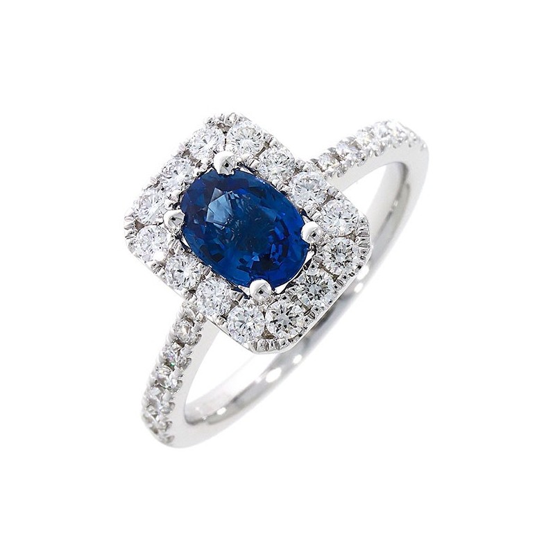 18ct White Gold Sapphire & Diamond Cluster Ring - S 0.87  D 0.53