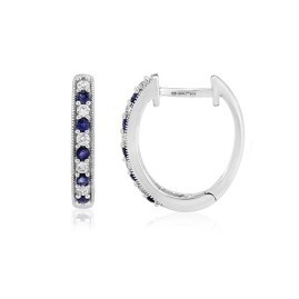 9ct White Gold Diamond & Sapphire Hoop Earrings - D: 0.14cts