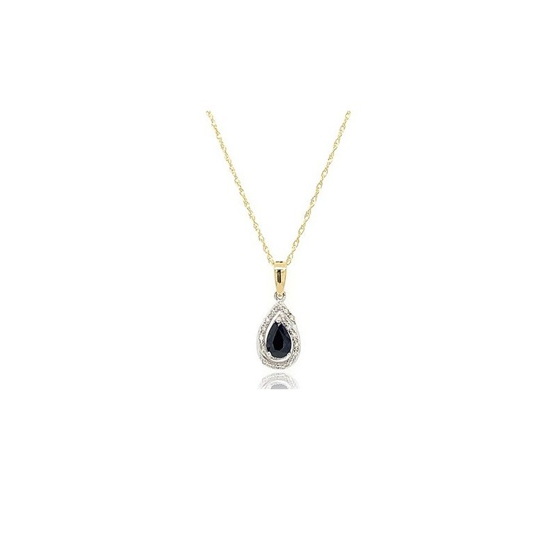 9ct Gold Sapphire & Diamond Pendant - D 0.09ct