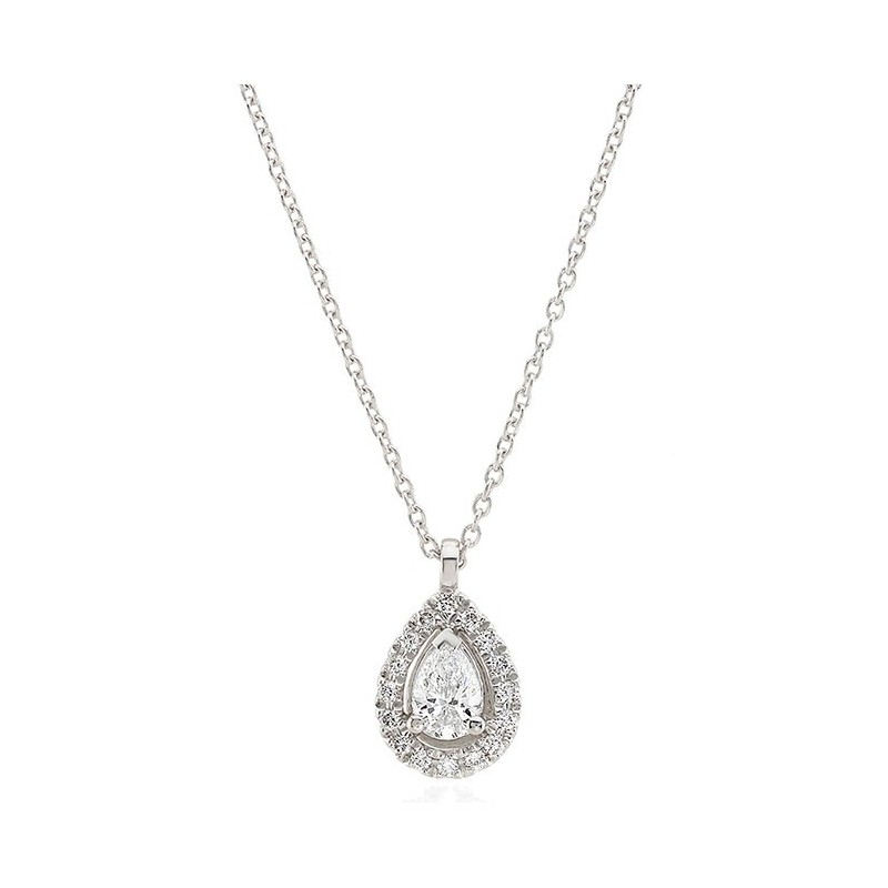 9ct White Gold Pear Shaped Diamond Pendand & Chain - 0,.21cts