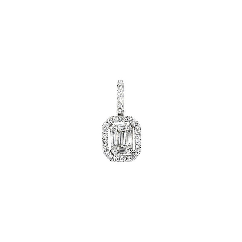 18ct White Gold Baguette & Brilliant Cut Diamond Pendant - 0.52