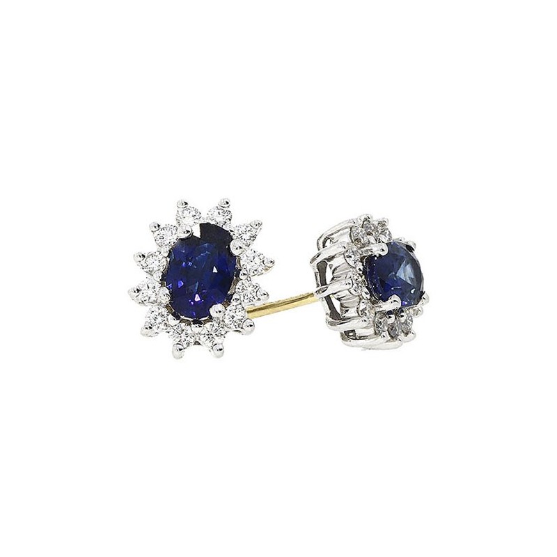 18ct Gold Sapphire & Diamond Cluster Earrings - S 1.23 D 0.41