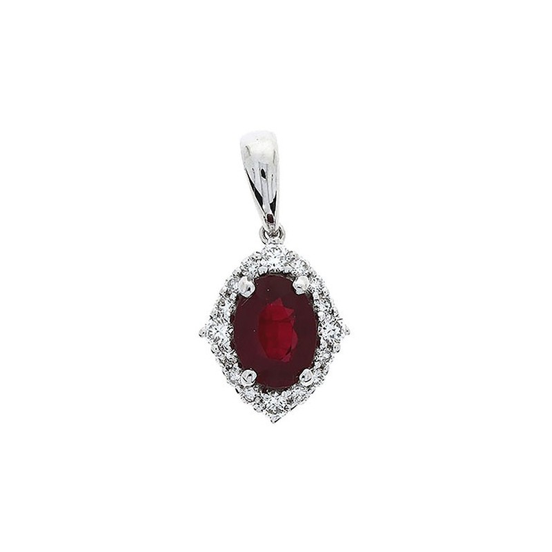 18ct White Gold Ruby & Diamond Cluster Pendant - R 1.04 D 0.23