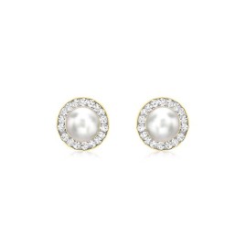 9ct Yellow Gold Pearl And CZ Stud Earrings