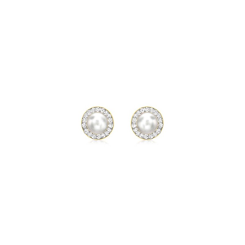 9ct Yellow Gold Pearl And CZ Stud Earrings