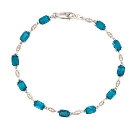 9ct White Gold London Teal Blue Topaz & Diamond Bracelet