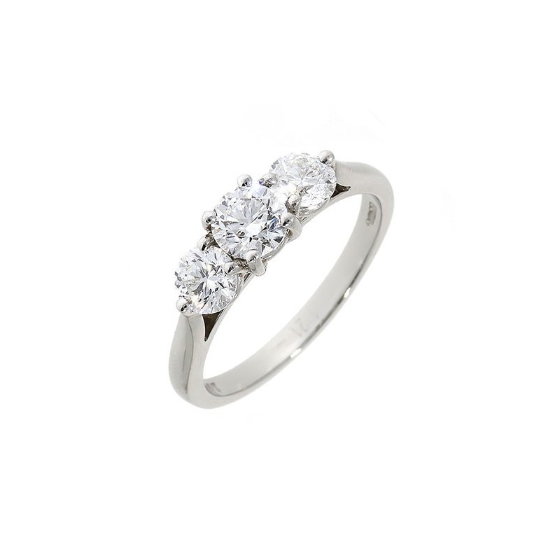 Platinum Claw Set 3 Stone Diamond Ring - 1.19ct