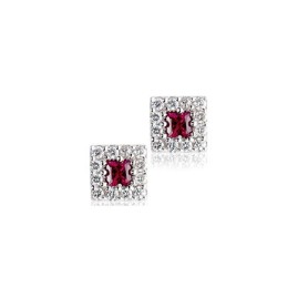 18ct Gold Princess Cut Ruby & Diamond Earrings - R:0.51 D:0.55