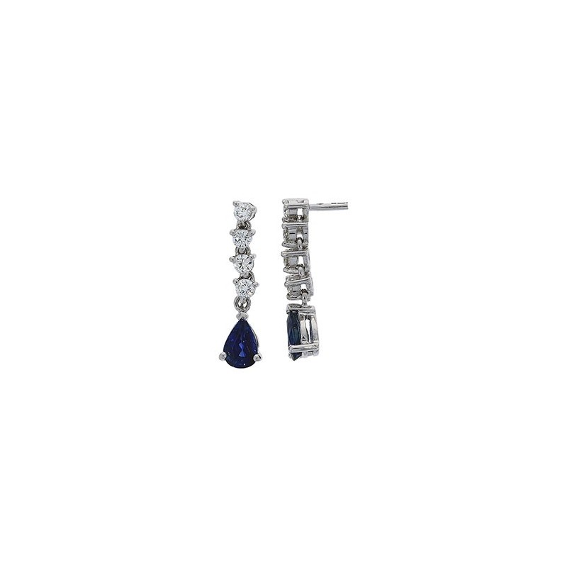 18ct White Gold Sapphire & Diamond Drop Earrings - S 1.08 D 0.30