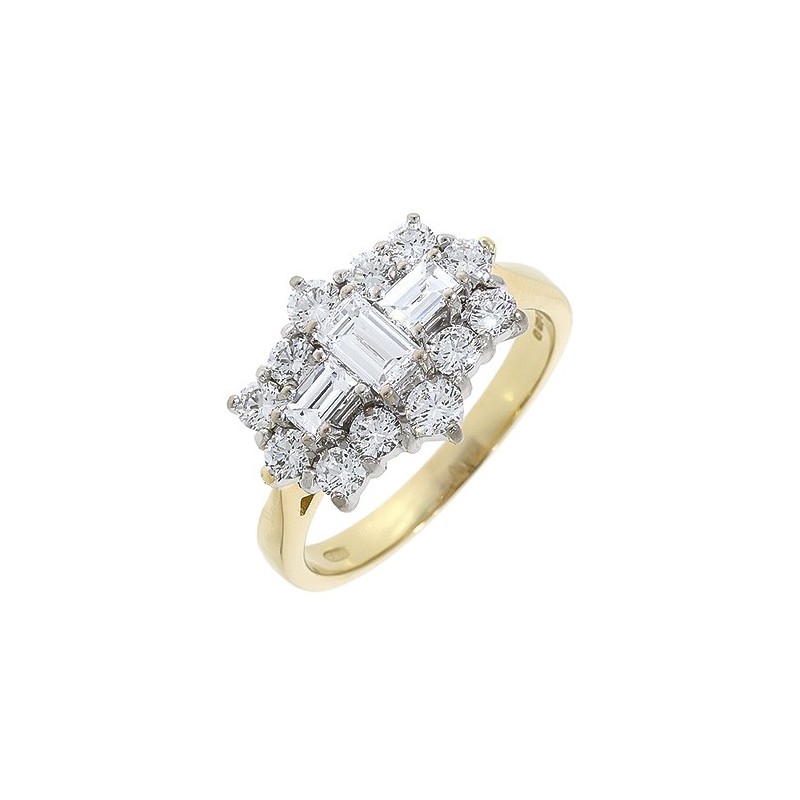 18ct Gold Baguette Diamond Cluster Ring - 1.31 carats