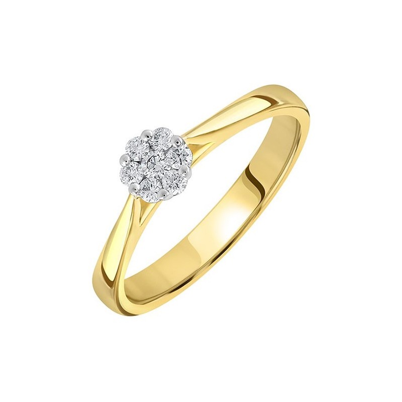 18ct Gold Solitaire-style Diamond Cluster Ring - 0.16ct