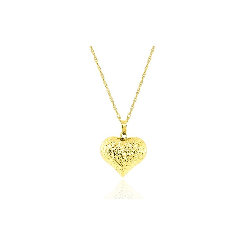 9ct Gold Diamond Cut Heart Pendant & Chain