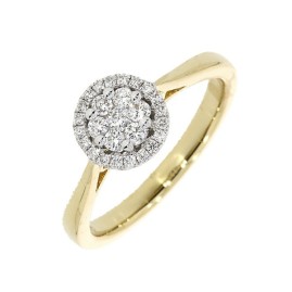 18ct Gold Round Diamond Halo Cluster Ring - 0.24ct