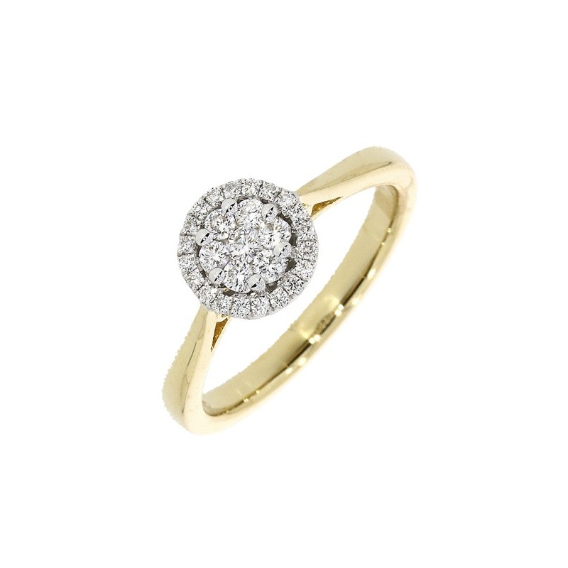 18ct Gold Round Diamond Halo Cluster Ring - 0.24ct