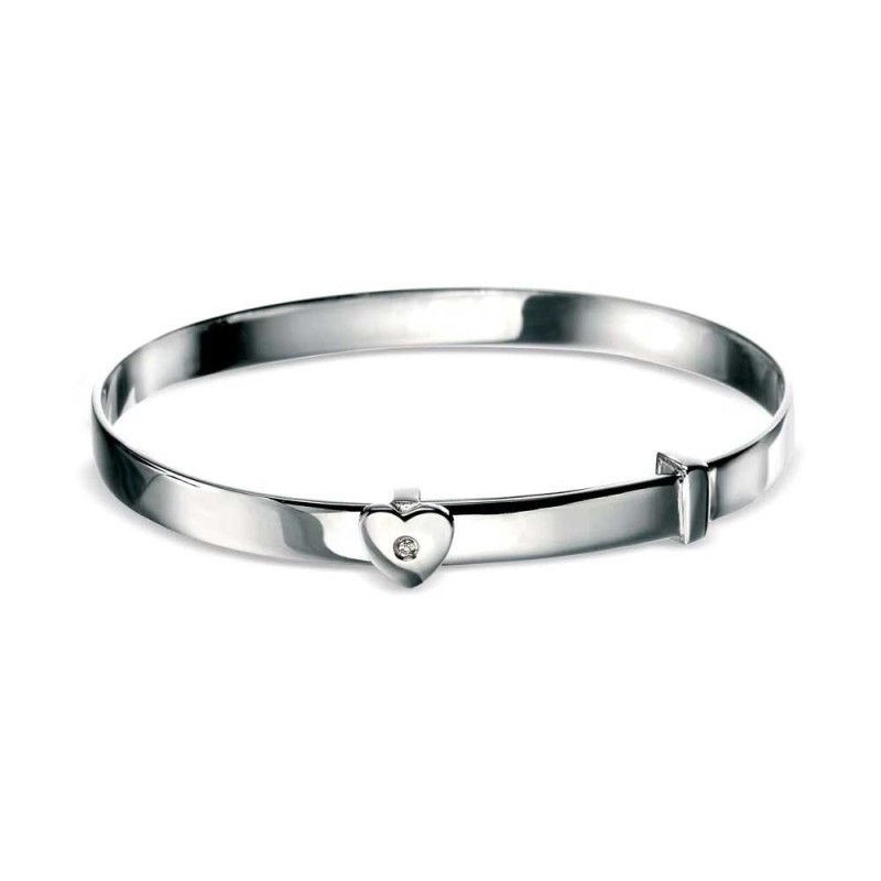 D for Diamonds Heart Silver Baby Bangle - B773