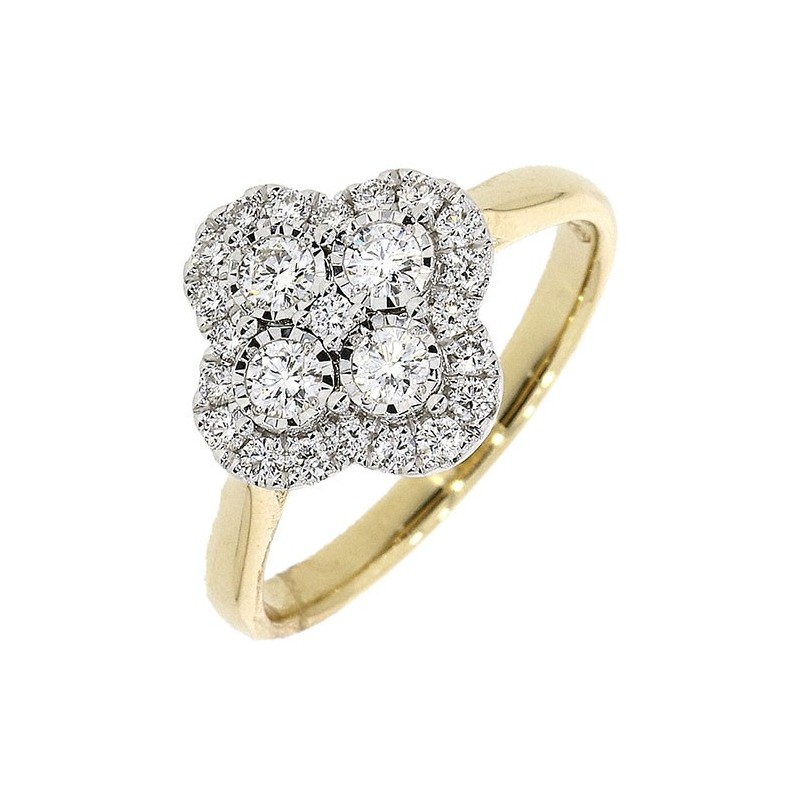 18ct Gold Quatrefoil Diamond Cluster Ring - 0.46cts