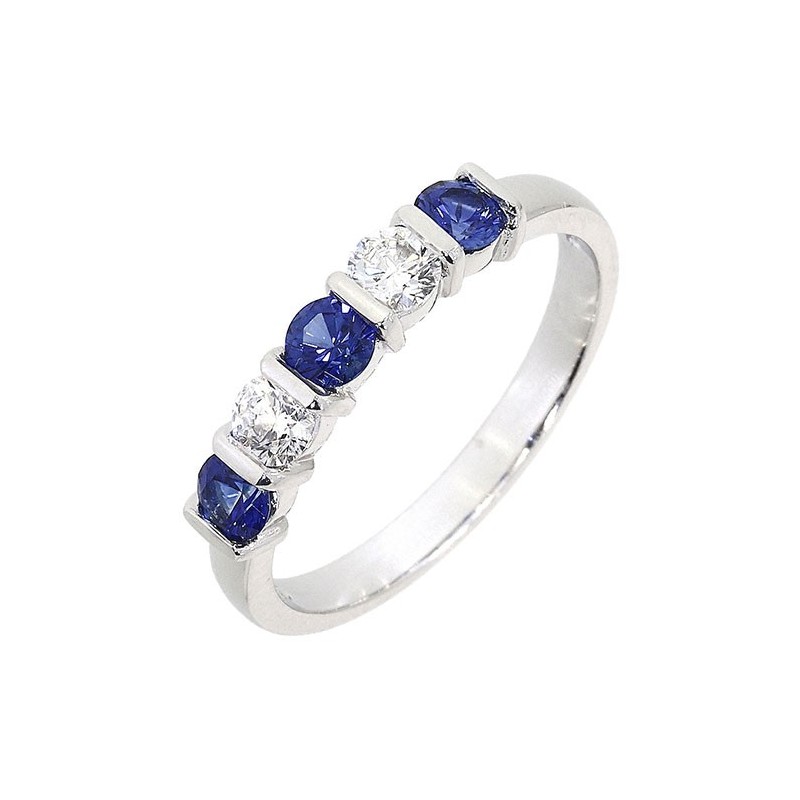 Platinum Bar-set Sapphire & Diamond Eternity Ring - S0.75 D0.40