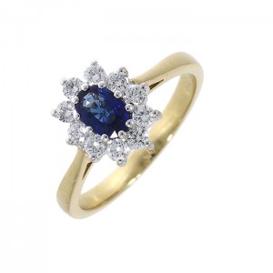 18ct Gold Sapphire & Daimond Cluster Ring - S 0.54 D 0.37