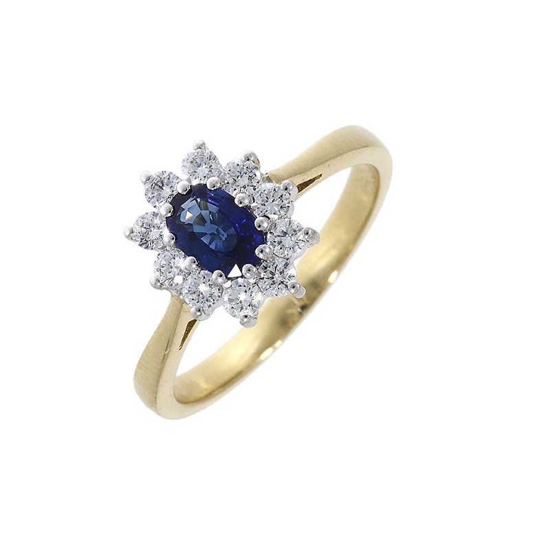 18ct Gold Sapphire & Daimond Cluster Ring - S 0.54 D 0.37