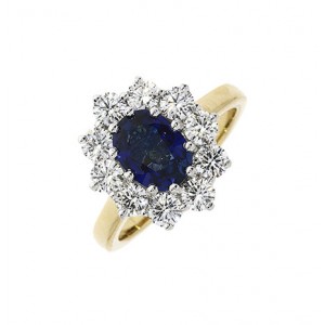 18ct Gold Sapphire & Diamond Cluster Ring - S 1.45 D 1. 12