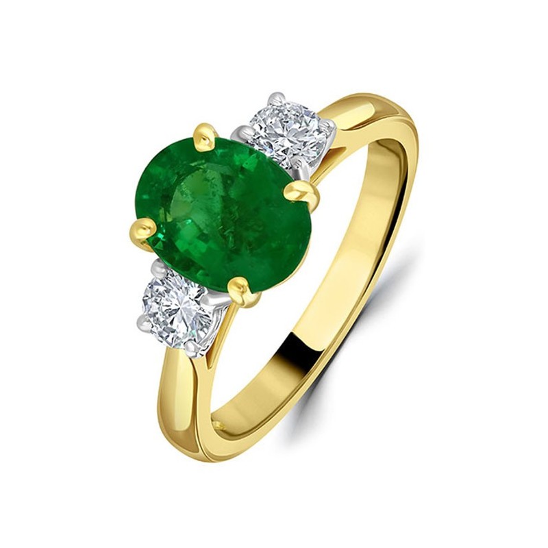 3 Stone Oval Emerald & Diamond Engagement Ring