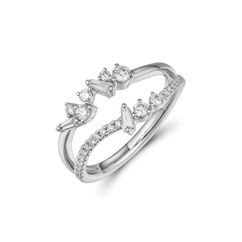 18ct White Gold Two-row Diamond Dress Ring - 0.45ct