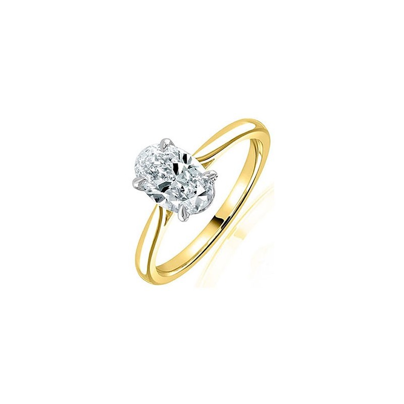 18ct Yellow & White Gold Oval Diamond Solitaire Ring - 1.00 F/SI