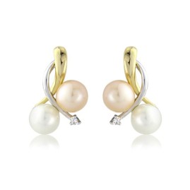 9ct  Gold Multi-Coloured Pearl & Diamond Earrings - 0.02ct