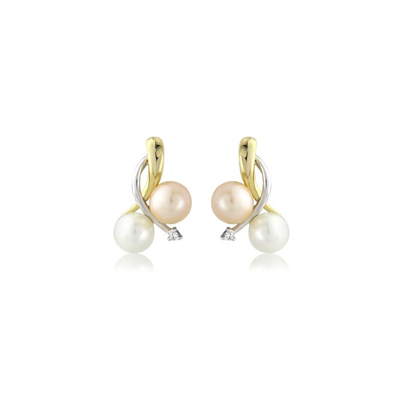 9ct  Gold Multi-Coloured Pearl & Diamond Earrings - 0.02ct