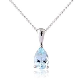 9ct White Gold Pear Shaped Aquamarine Pendant