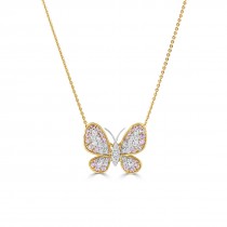Pink Sapphire & Diamond Butterfly Necklace in 18ct Gold