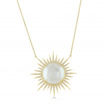 South Sea Mabe Pearl & Diamond Sunburst Necklace 18ct Gold
