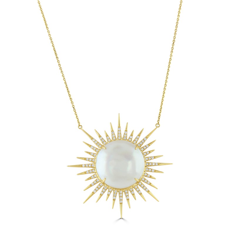 South Sea Mabe Pearl & Diamond Sunburst Necklace 18ct Gold