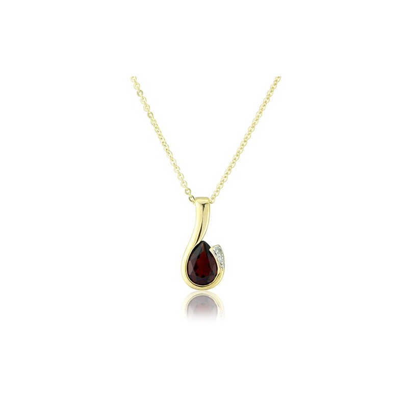 9ct Gold Pear Shaped Garnet & Diamond Pendant