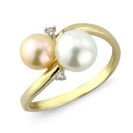 9ct Gold Multi Coloured Pearl & Diamond Ring - 0.02