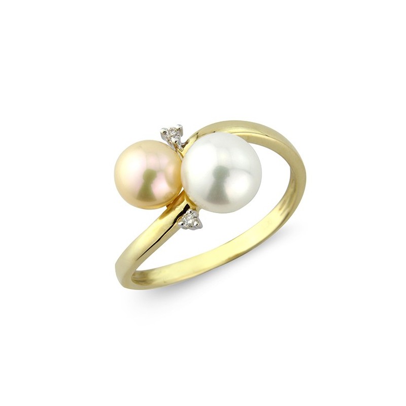 9ct Gold Multi Coloured Pearl & Diamond Ring - 0.02