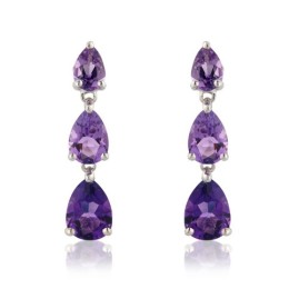 9ct White Gold Amethyst Drop Earrings