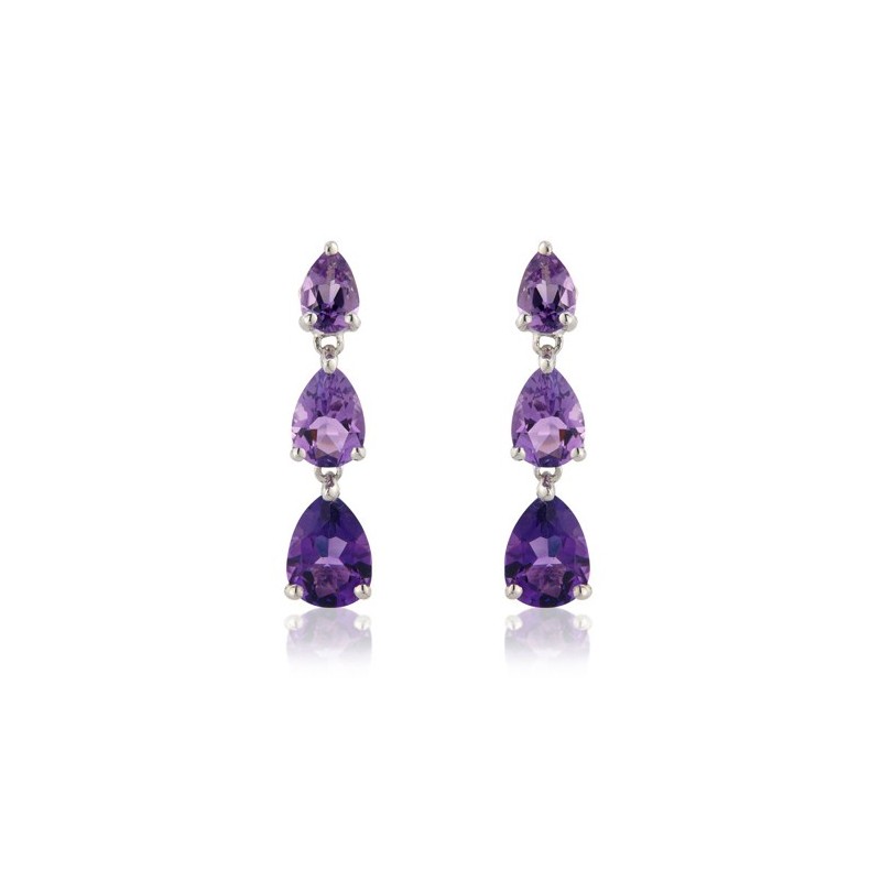 9ct White Gold Amethyst Drop Earrings