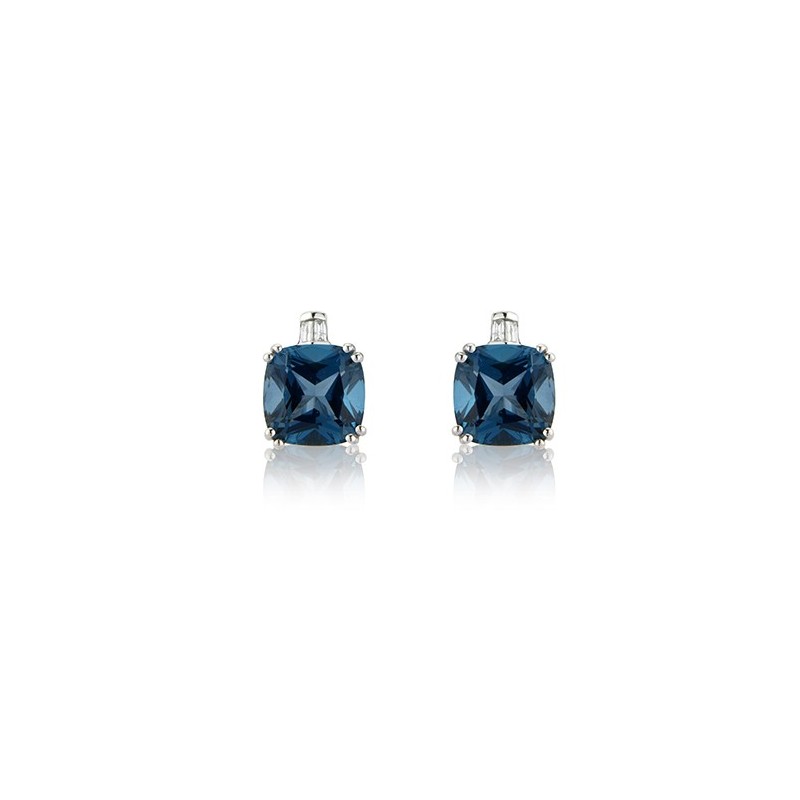 9ct White Gold London Blue Topaz & Diamond Earrings