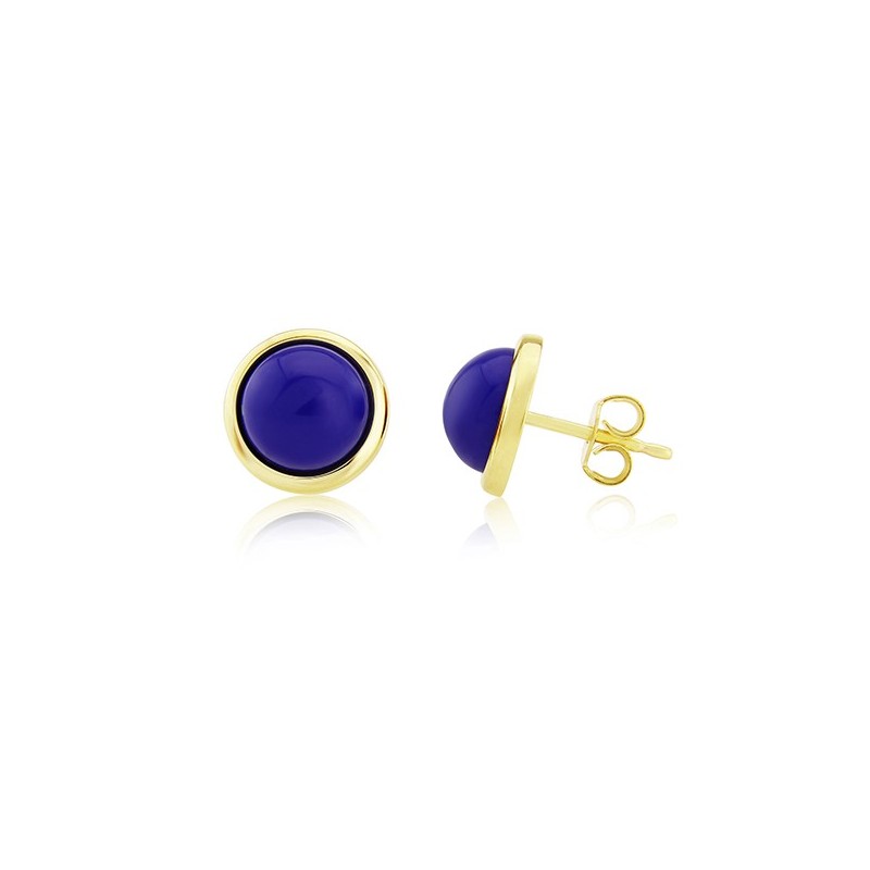 9ct Gold Domed Lapis Lazuli Cabachon Earrings