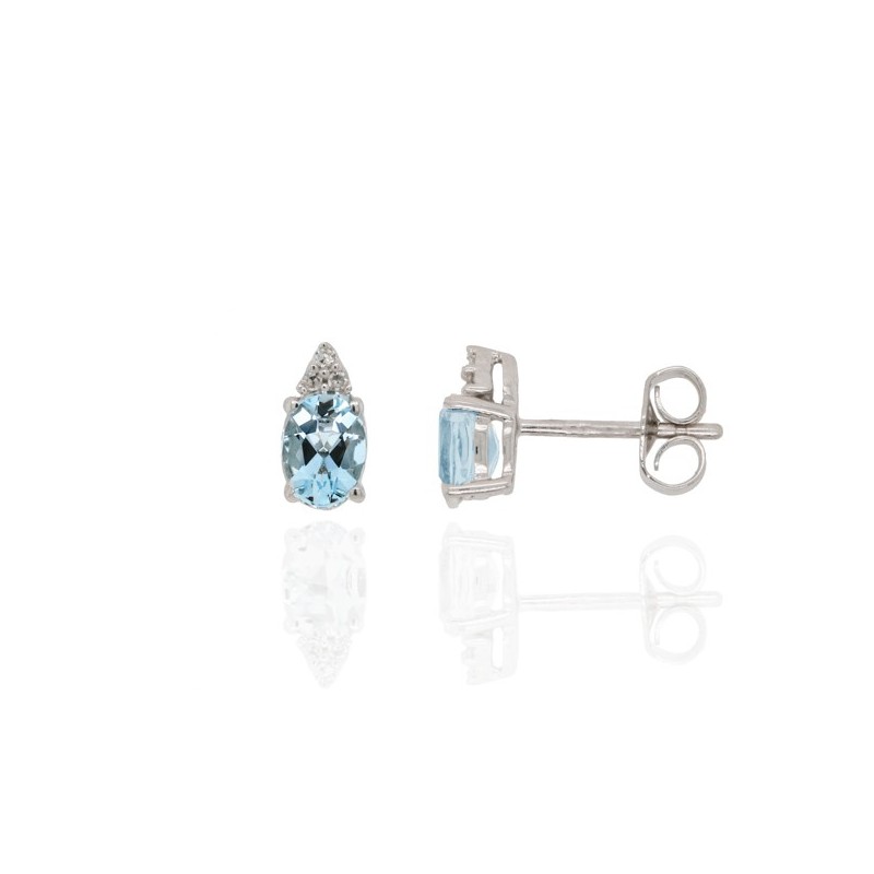 9ct White Gold Aquamarine & Diamond Stud Earrings