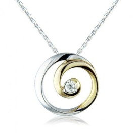 9ct Yellow & White Gold Diamond Swirl Pendant - 0.02.