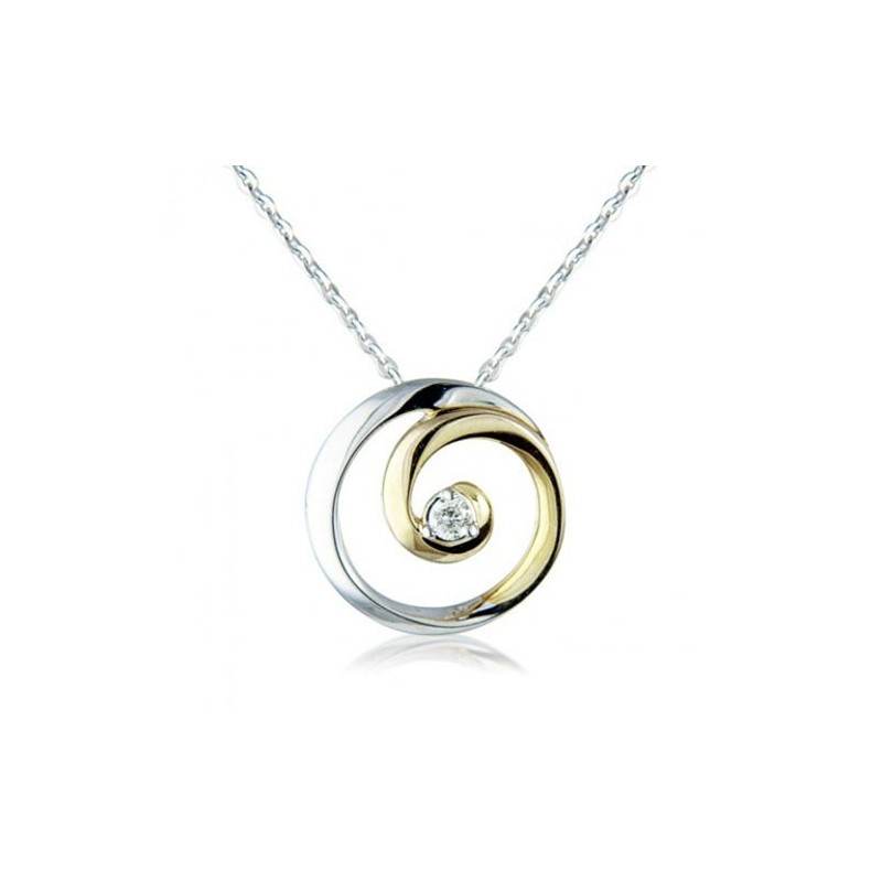 9ct Yellow & White Gold Diamond Swirl Pendant - 0.02.