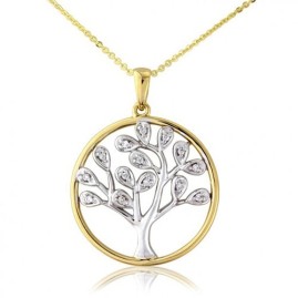 9ct White & Gold Diamond Set Tree of Life Pendant