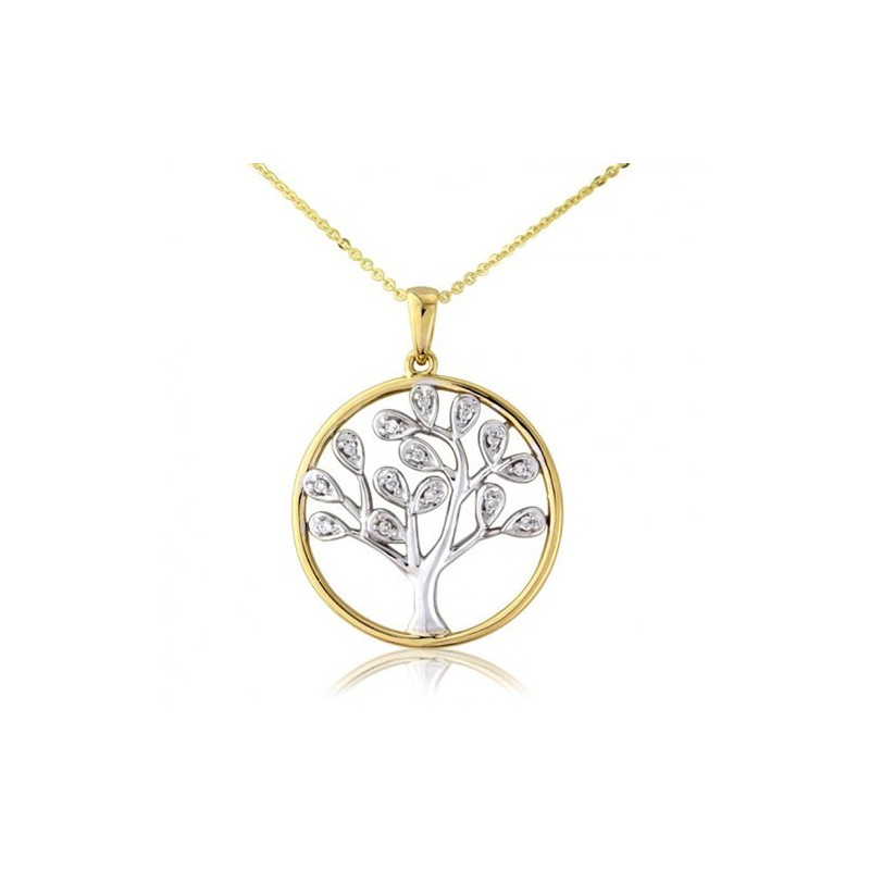 9ct White & Gold Diamond Set Tree of Life Pendant