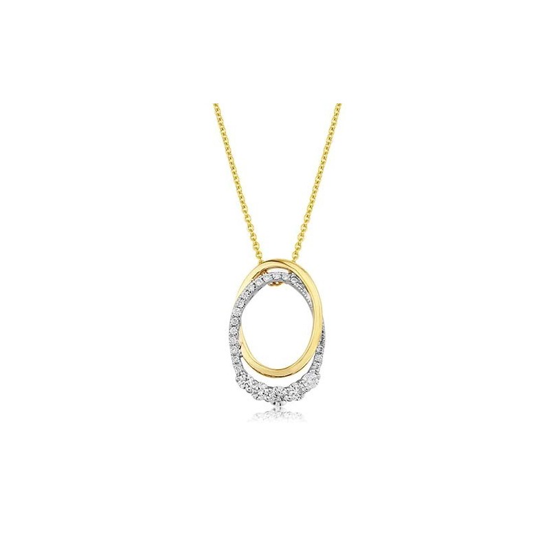 9ct Yellow & White Gold Diamond Oval Pendant - D:0.25ct