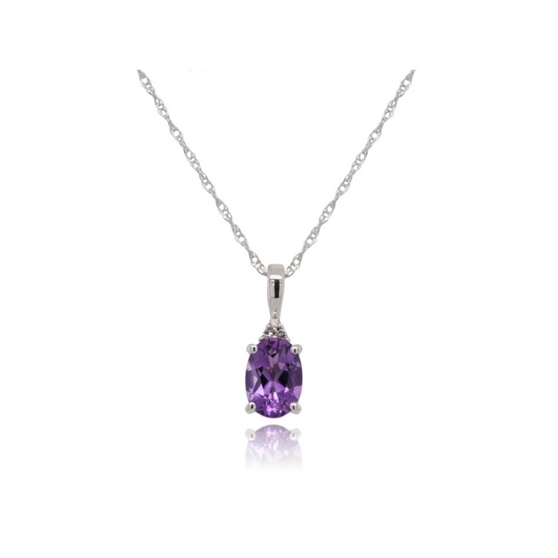 9ct White Gold Amethyst & Diamond Pendant & Chain