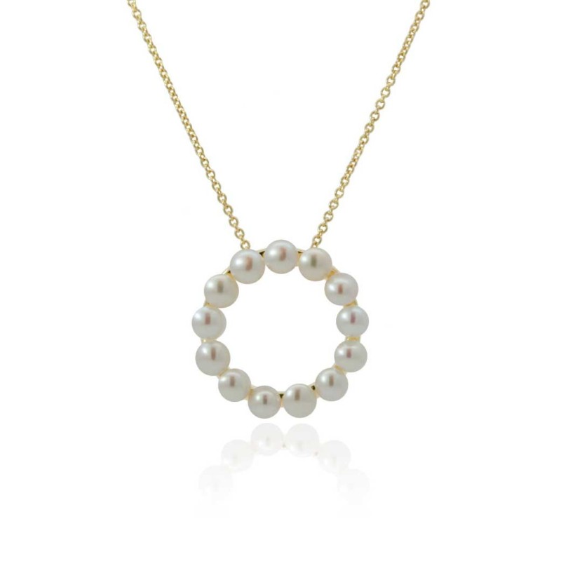 9ct Gold Cultured Pearl Circle Pendant & Chain