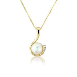 9ct Gold Cultured Pearl & Diamond Pendant